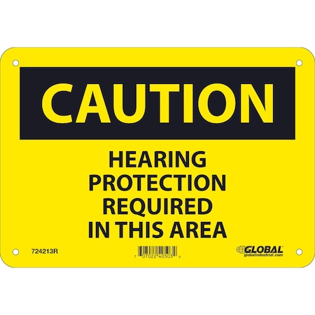 Global Industrial Caution Hearing Protection Required, 7x10, Rigid Plastic 724213R